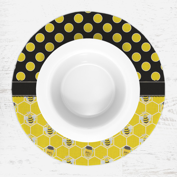 Honeycomb, Bees & Polka Dots Round Linen Placemats - LIFESTYLE (single)