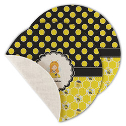 Honeycomb, Bees & Polka Dots Round Linen Placemat - Single Sided - Set of 4 (Personalized)