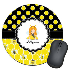Honeycomb, Bees & Polka Dots Round Mouse Pad (Personalized)