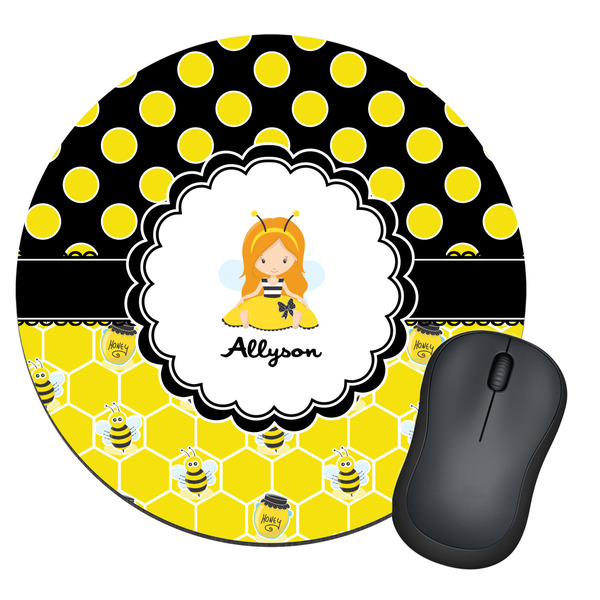 Custom Honeycomb, Bees & Polka Dots Round Mouse Pad (Personalized)