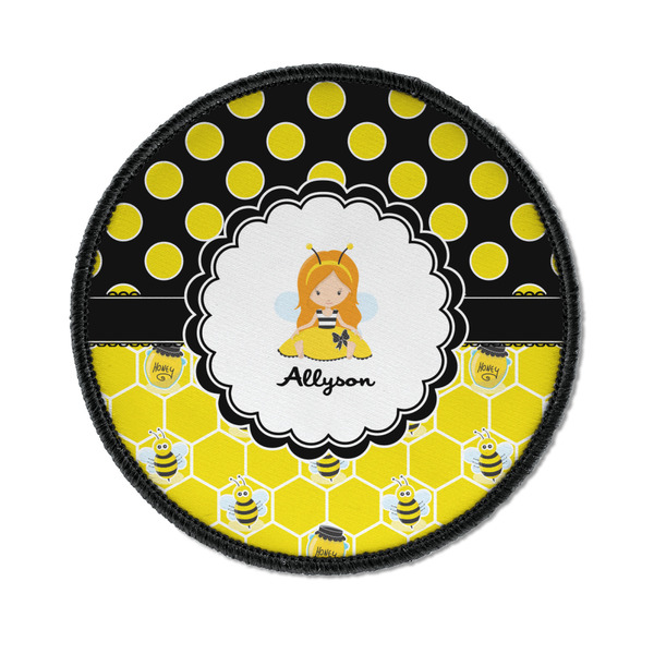 Custom Honeycomb, Bees & Polka Dots Iron On Round Patch w/ Name or Text