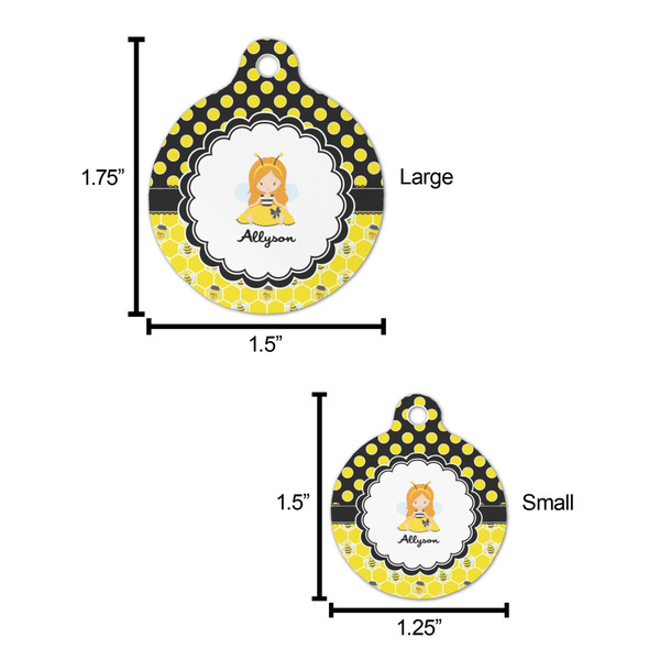 Honeycomb, Bees & Polka Dots Round Pet ID Tag - Large - Comparison Scale