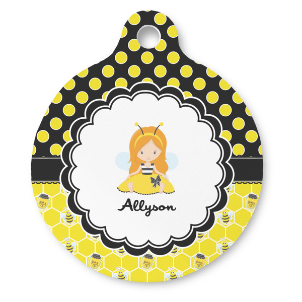 Custom Honeycomb, Bees & Polka Dots Round Pet ID Tag - Large (Personalized)