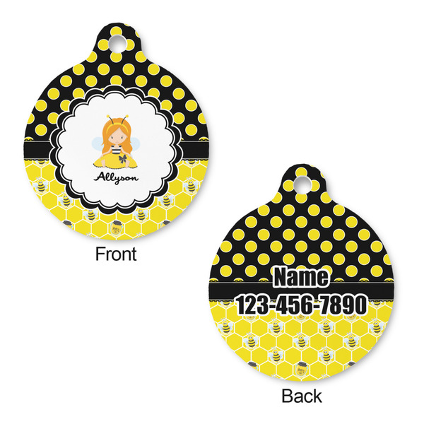 Honeycomb, Bees & Polka Dots Round Pet Tag - Front & Back
