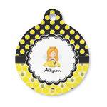 Honeycomb, Bees & Polka Dots Round Pet ID Tag - Small (Personalized)