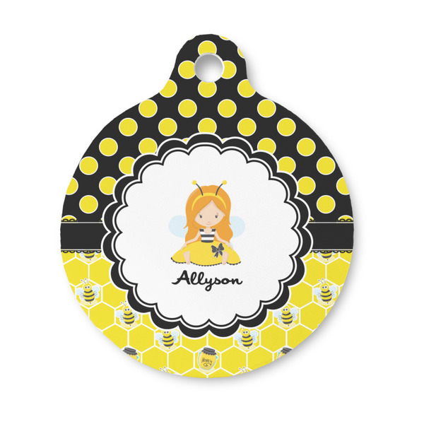 Custom Honeycomb, Bees & Polka Dots Round Pet ID Tag - Small (Personalized)