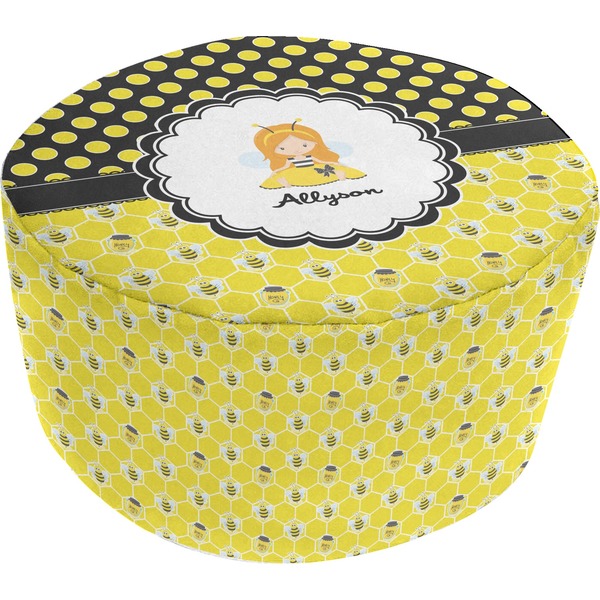 Custom Honeycomb, Bees & Polka Dots Round Pouf Ottoman (Personalized)
