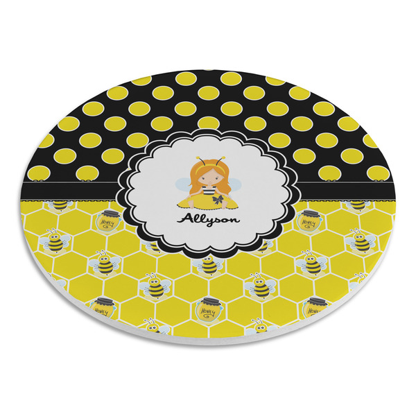 Honeycomb, Bees & Polka Dots Round Stone Trivet - Angle View