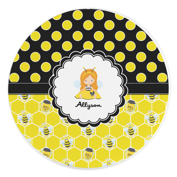 Custom Honeycomb, Bees & Polka Dots Round Stone Trivet (Personalized)