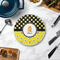 Honeycomb, Bees & Polka Dots Round Stone Trivet - In Context View