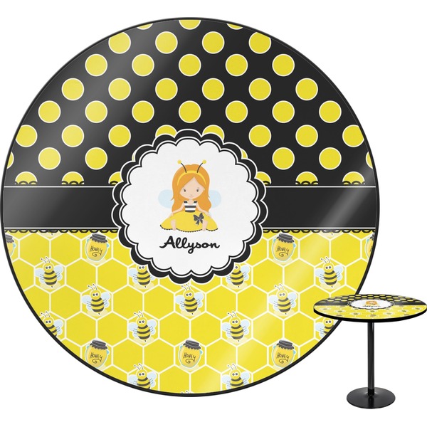 Custom Honeycomb, Bees & Polka Dots Round Table - 30" (Personalized)