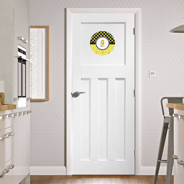 Honeycomb, Bees & Polka Dots Round Wall Decal on Door