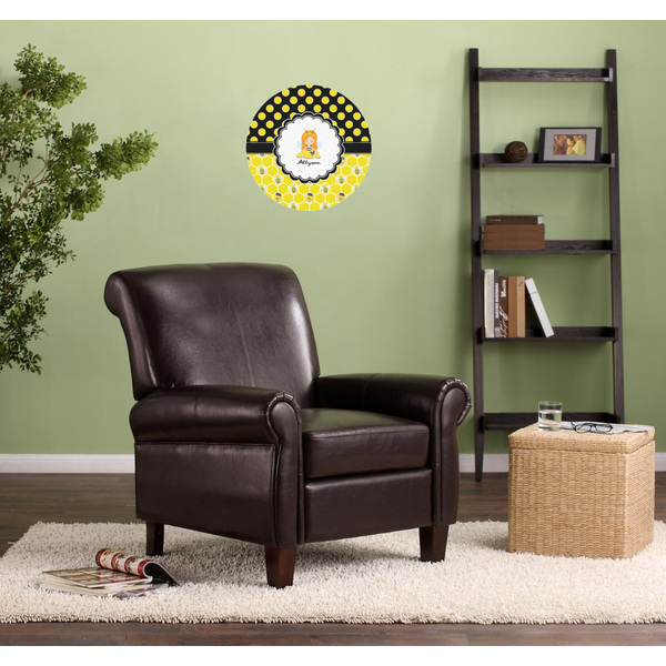 Honeycomb, Bees & Polka Dots Round Wall Decal on Living Room Wall