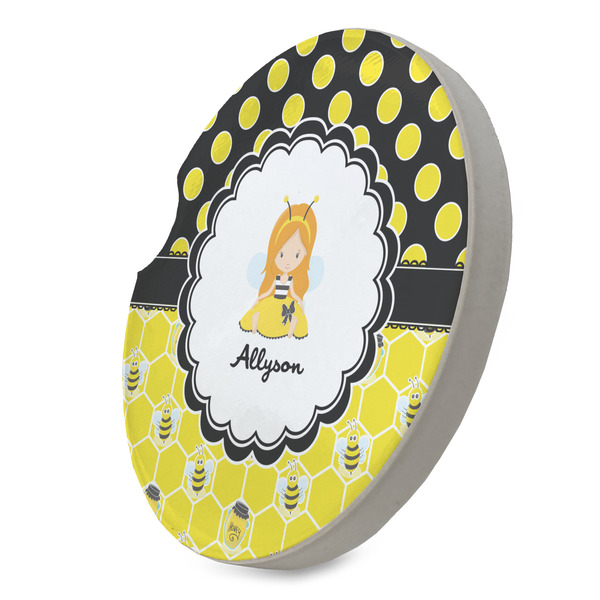 Honeycomb, Bees & Polka Dots Sandstone Car Coaster - STANDING ANGLE