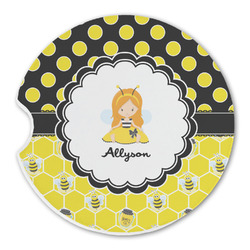 Honeycomb, Bees & Polka Dots Sandstone Car Coaster - Single (Personalized)