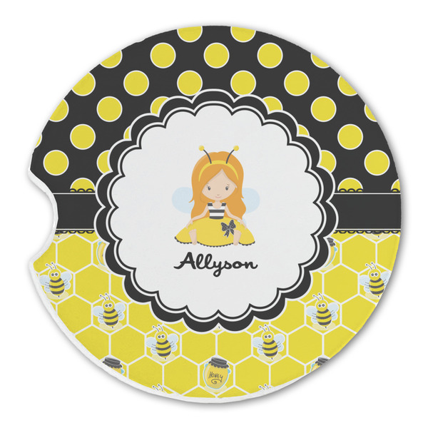 Custom Honeycomb, Bees & Polka Dots Sandstone Car Coaster - Single (Personalized)