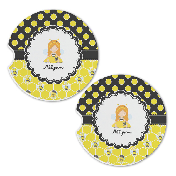 Honeycomb, Bees & Polka Dots Sandstone Car Coasters - Set of 2