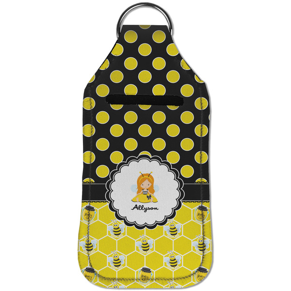 Honeycomb, Bees & Polka Dots Sanitizer Holder Keychain - Large (Front)