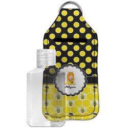 Honeycomb, Bees & Polka Dots Hand Sanitizer & Keychain Holder - Large (Personalized)