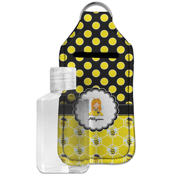 Custom Honeycomb, Bees & Polka Dots Hand Sanitizer & Keychain Holder - Large (Personalized)
