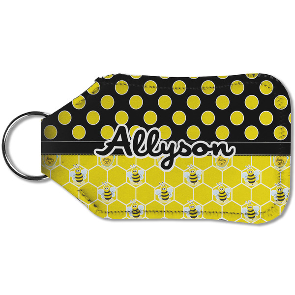 Honeycomb, Bees & Polka Dots Sanitizer Holder Keychain - Small (Back)