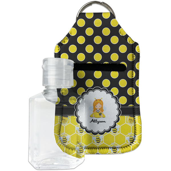 Custom Honeycomb, Bees & Polka Dots Hand Sanitizer & Keychain Holder - Small (Personalized)