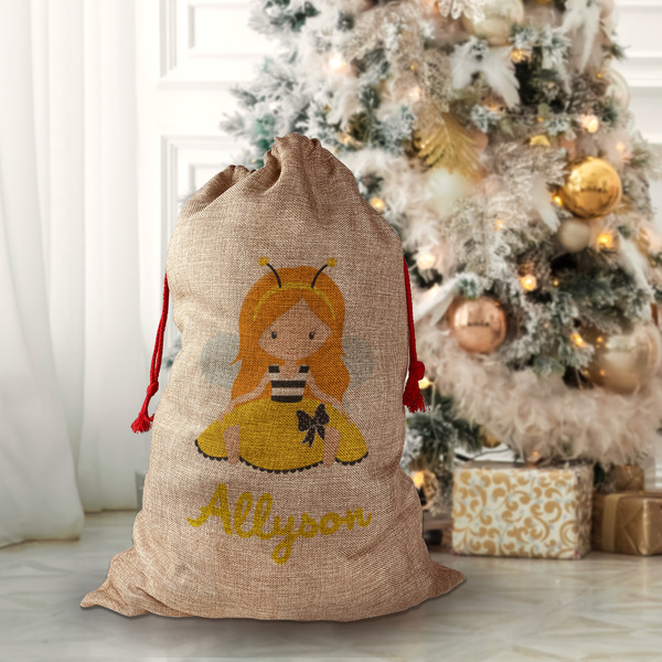 Honeycomb, Bees & Polka Dots Santa Bag - Front (stuffed)