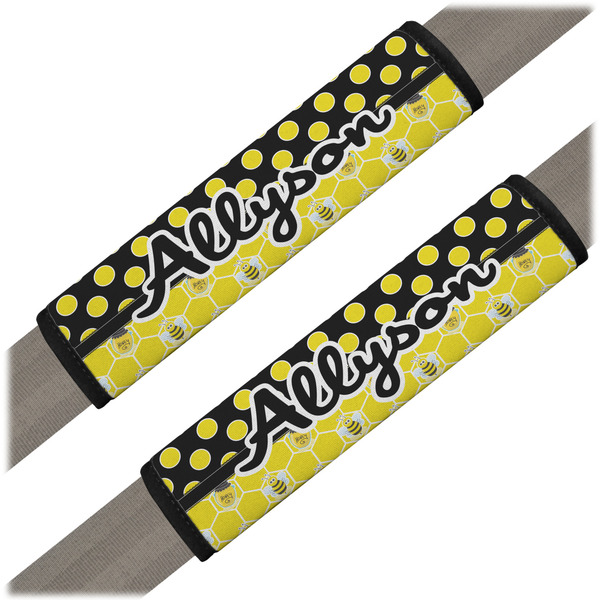 Custom Honeycomb, Bees & Polka Dots Seat Belt Covers (Set of 2) (Personalized)