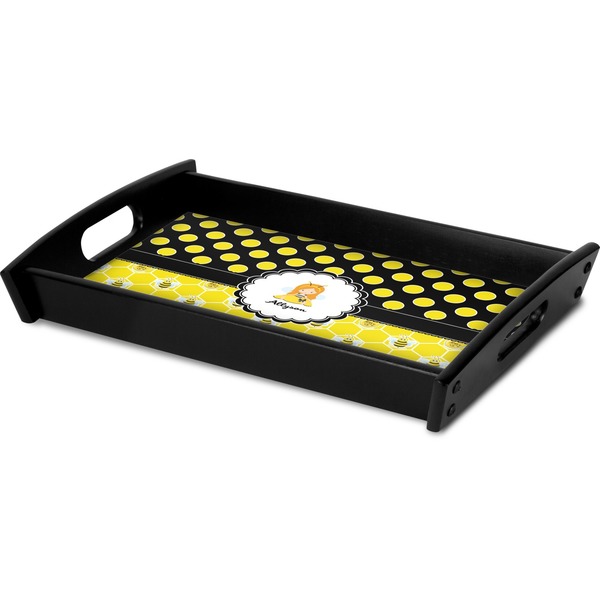 Honeycomb, Bees & Polka Dots Serving Tray Black - Corner