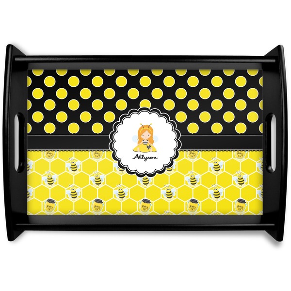 Custom Honeycomb, Bees & Polka Dots Wooden Tray (Personalized)