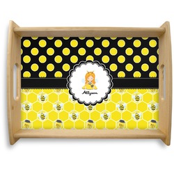 Honeycomb, Bees & Polka Dots Natural Wooden Tray - Large (Personalized)