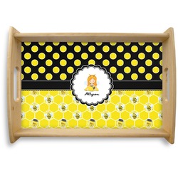 Honeycomb, Bees & Polka Dots Natural Wooden Tray - Small (Personalized)