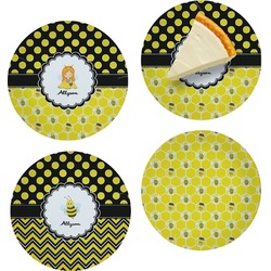 Honeycomb, Bees & Polka Dots Set of 4 Glass Appetizer / Dessert Plate 8" (Personalized)