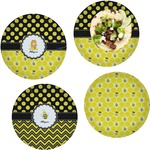 Honeycomb, Bees & Polka Dots Set of 4 Glass Lunch / Dinner Plate 10" (Personalized)