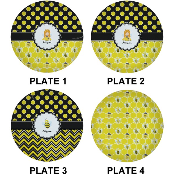 Honeycomb, Bees & Polka Dots Set of Lunch / Dinner Plates (Approval)