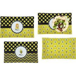 Honeycomb, Bees & Polka Dots Set of 4 Glass Rectangular Lunch / Dinner Plate (Personalized)