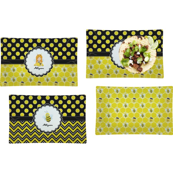 Honeycomb, Bees & Polka Dots Set of Rectangular Dinner Plates