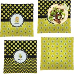 Honeycomb, Bees & Polka Dots Set of 4 Glass Square Lunch / Dinner Plate 9.5" (Personalized)