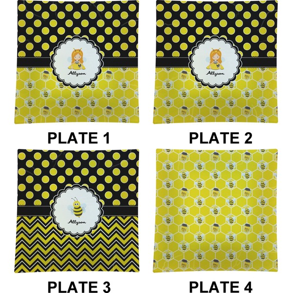 Honeycomb, Bees & Polka Dots Set of Square Dinner Plates (Approval)