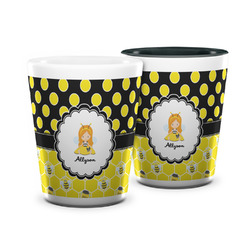 Honeycomb, Bees & Polka Dots Ceramic Shot Glass - 1.5 oz (Personalized)