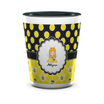Honeycomb, Bees & Polka Dots Ceramic Shot Glass - 1.5 oz - Two Tone - Set of 4 (Personalized)