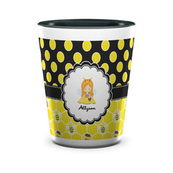 Honeycomb, Bees & Polka Dots Ceramic Shot Glass - 1.5 oz - Two Tone - Set of 4 (Personalized)