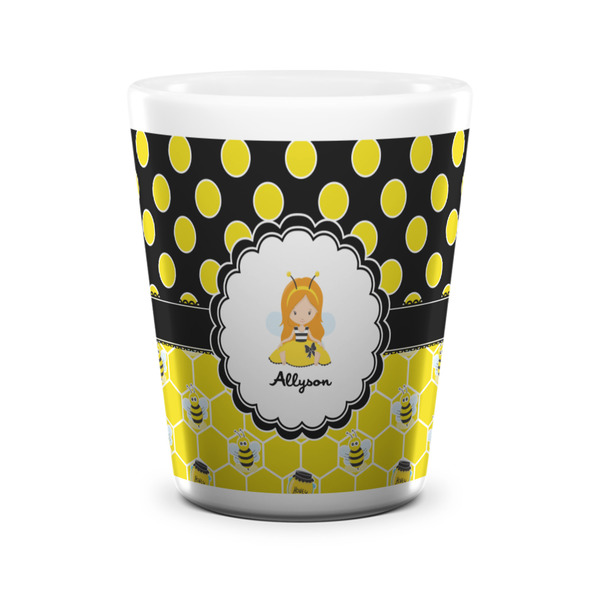 Honeycomb, Bees & Polka Dots Shot Glass - White - FRONT