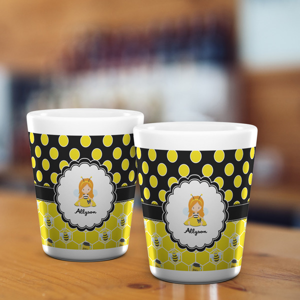 Honeycomb, Bees & Polka Dots Shot Glass - White - LIFESTYLE