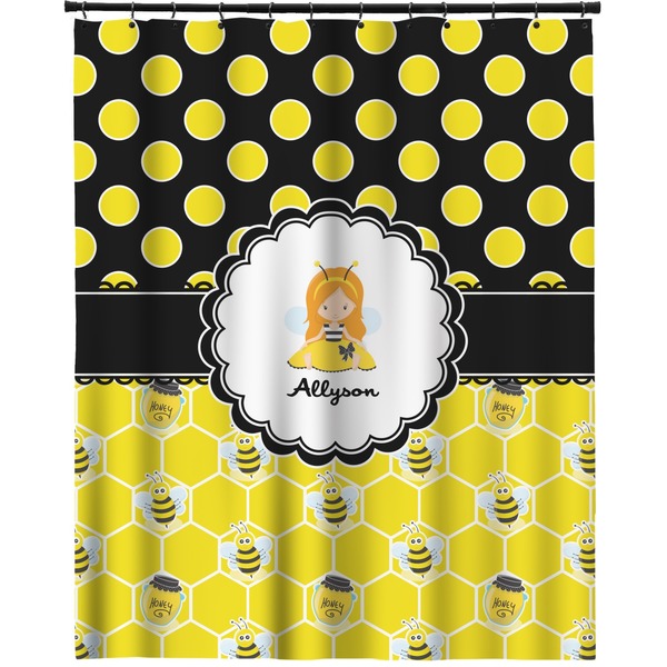 Custom Honeycomb, Bees & Polka Dots Extra Long Shower Curtain - 70"x84" (Personalized)