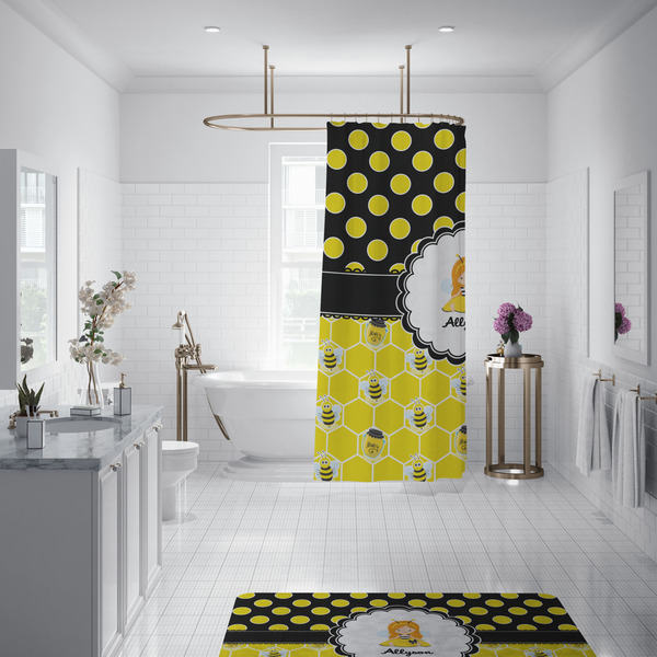 Honeycomb, Bees & Polka Dots Shower Curtain - Custom Size