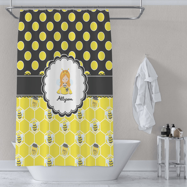 Honeycomb, Bees & Polka Dots Shower Curtain Lifestyle