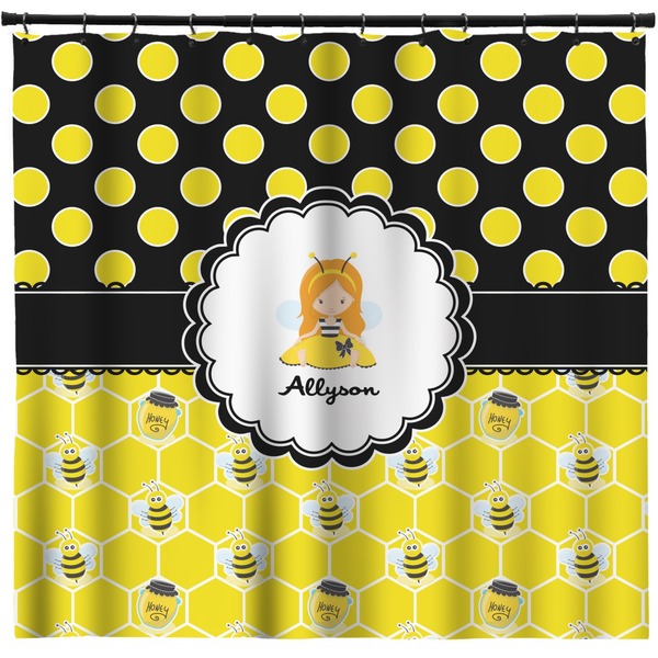 Custom Honeycomb, Bees & Polka Dots Shower Curtain - Custom Size (Personalized)