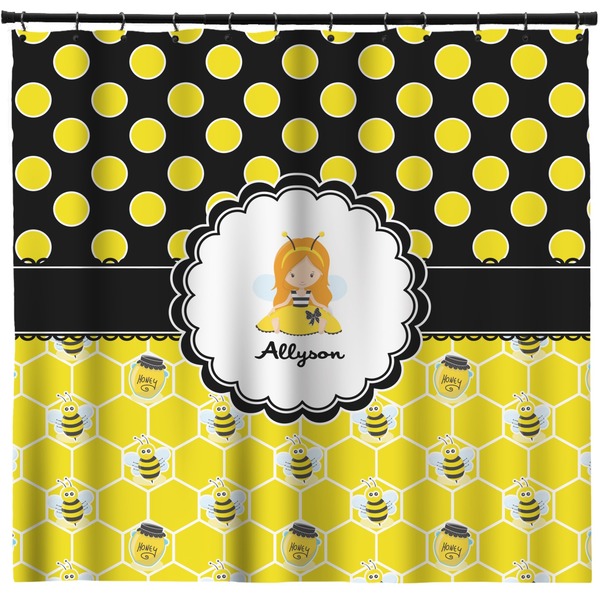 Custom Honeycomb, Bees & Polka Dots Shower Curtain (Personalized)