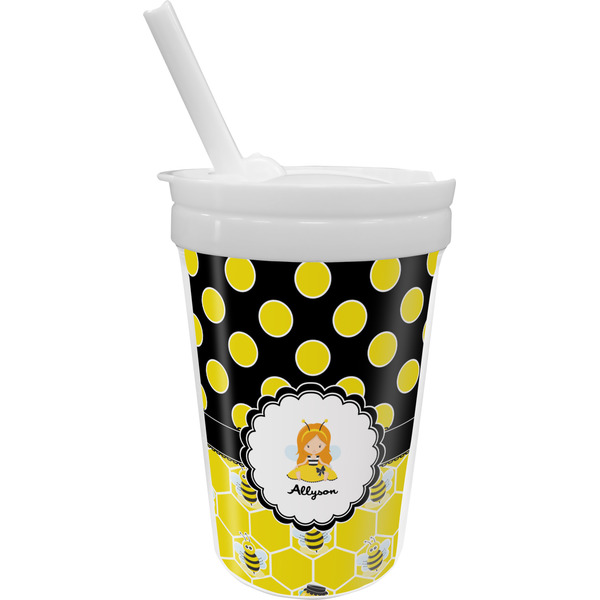 Custom Honeycomb, Bees & Polka Dots Sippy Cup with Straw (Personalized)